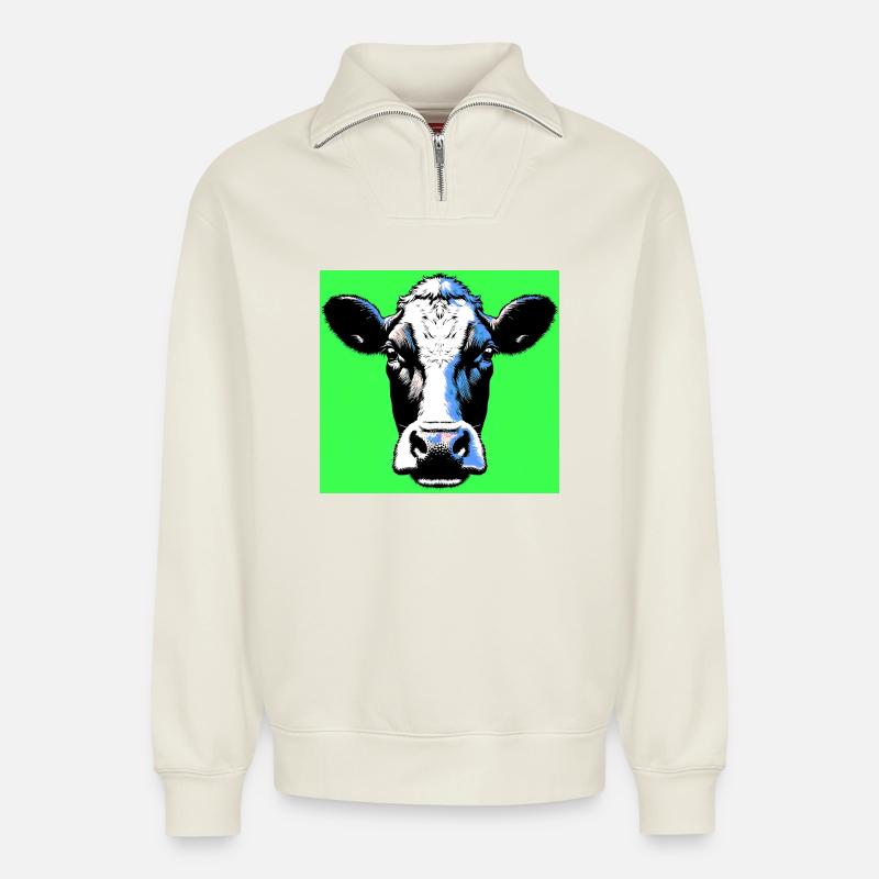Kuh - Relaxed Unisex Organic Half Zip Sweatshirt – von SPREAD - Naturweiß