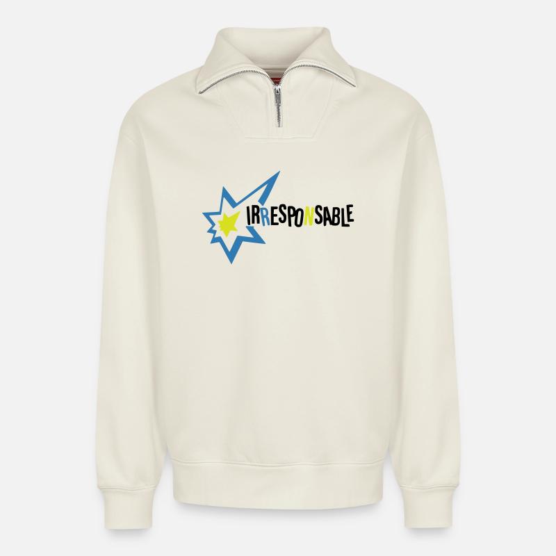 Irresponsable - Sweat unisexe décontracté en coton biologique à demi-zip – de SPREAD - blanc cassé