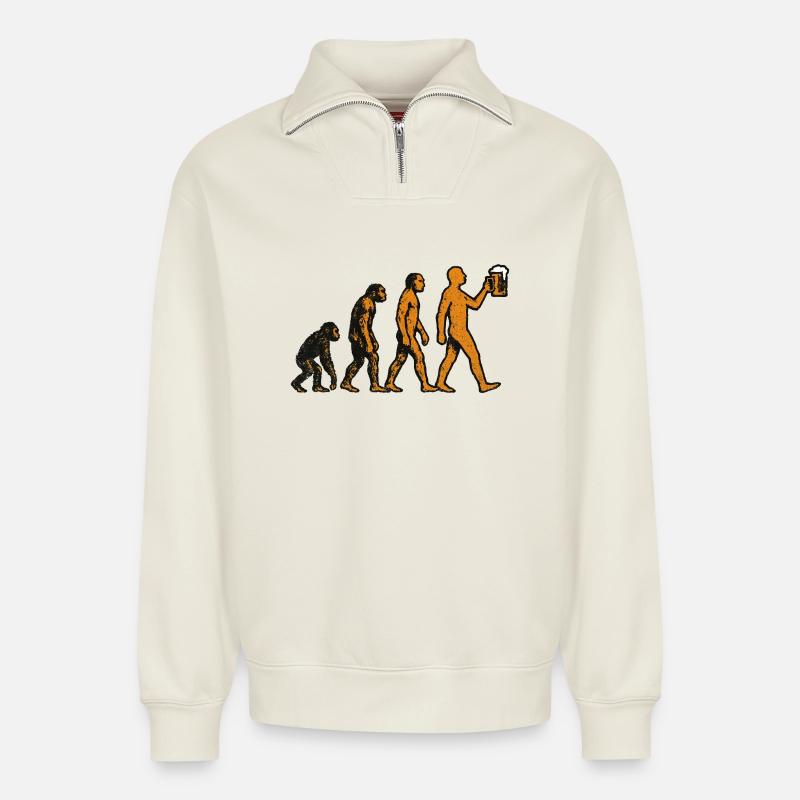 Evolution Beer - Relaxed Unisex Organic Half Zip Sweatshirt – by SPREAD - off white