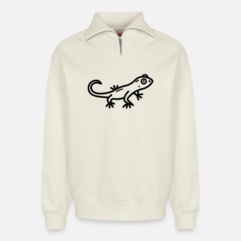 Eidechse - Relaxed Unisex Organic Half Zip Sweatshirt – von SPREAD - Naturweiß
