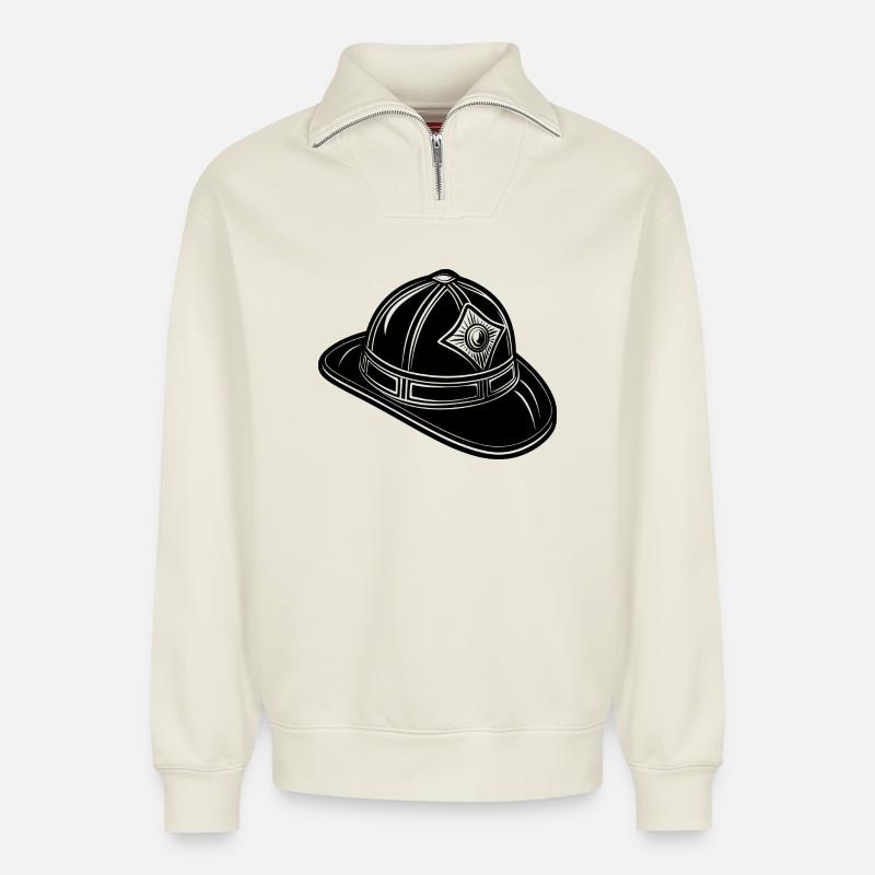 Fireman hat - Relaxed Unisex Organic Half Zip Sweatshirt – by SPREAD - off white