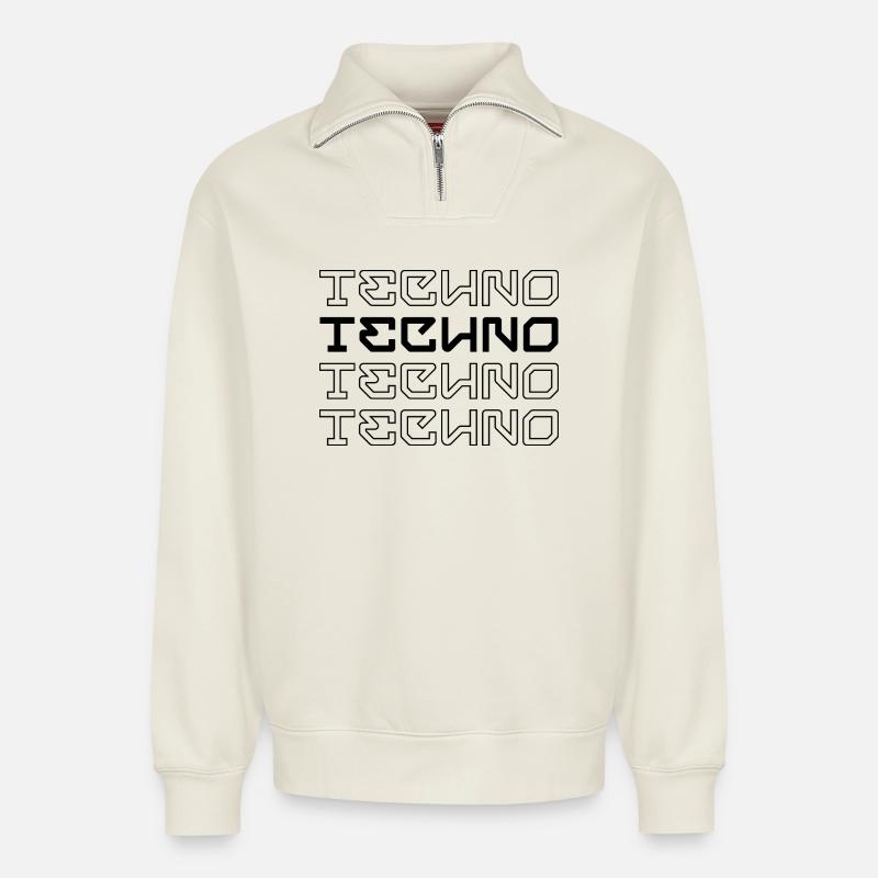 Techno-modernes Typografie-Logodesign - Relaxed Unisex Organic Half Zip Sweatshirt – von SPREAD - Naturweiß