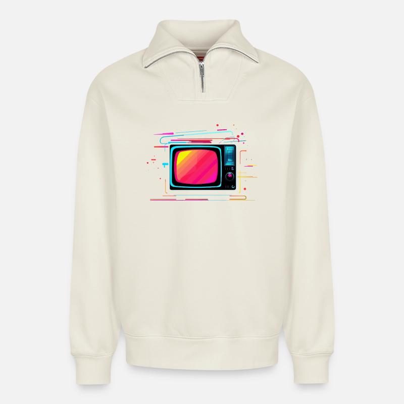 TV Synthwave - Relaxed Unisex Organic Half Zip Sweatshirt – von SPREAD - Naturweiß