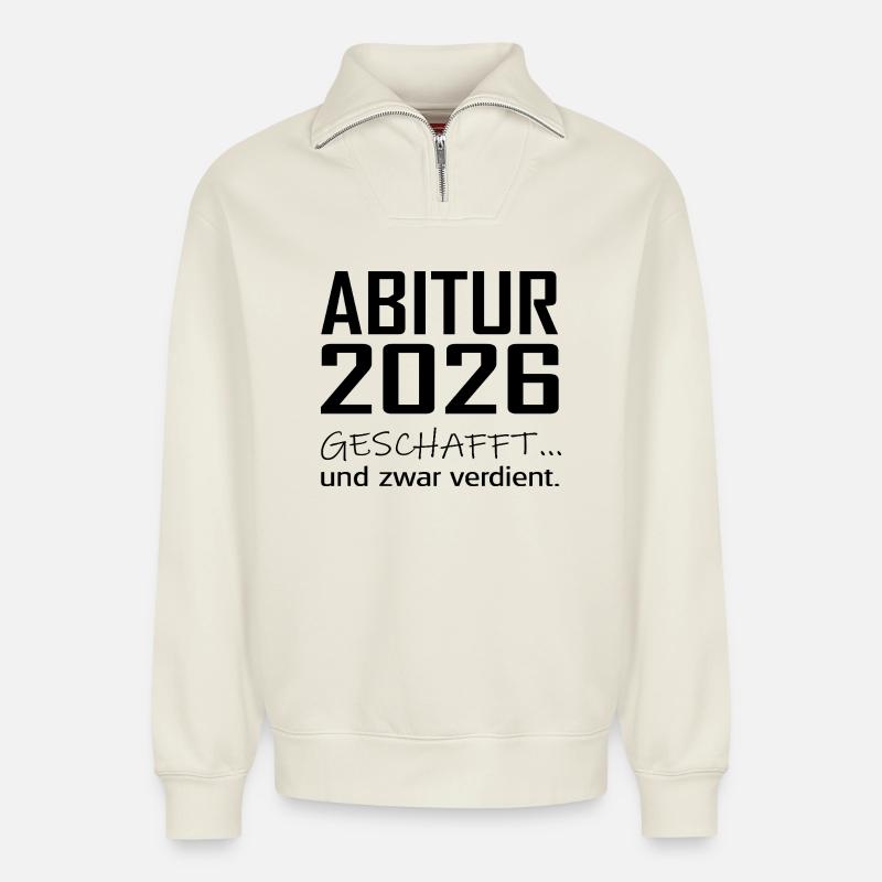 ABITUR - Relaxed Unisex Organic Half Zip Sweatshirt – von SPREAD - Naturweiß