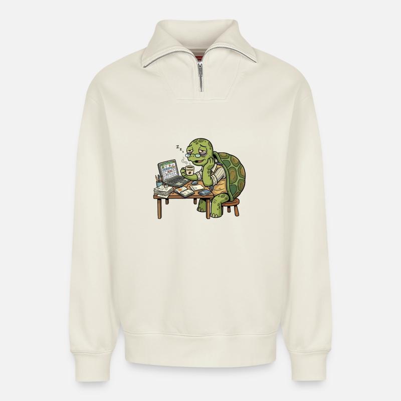 Monday Mood Turtle - Relaxed Unisex Organic Half Zip Sweatshirt – von SPREAD - Naturweiß