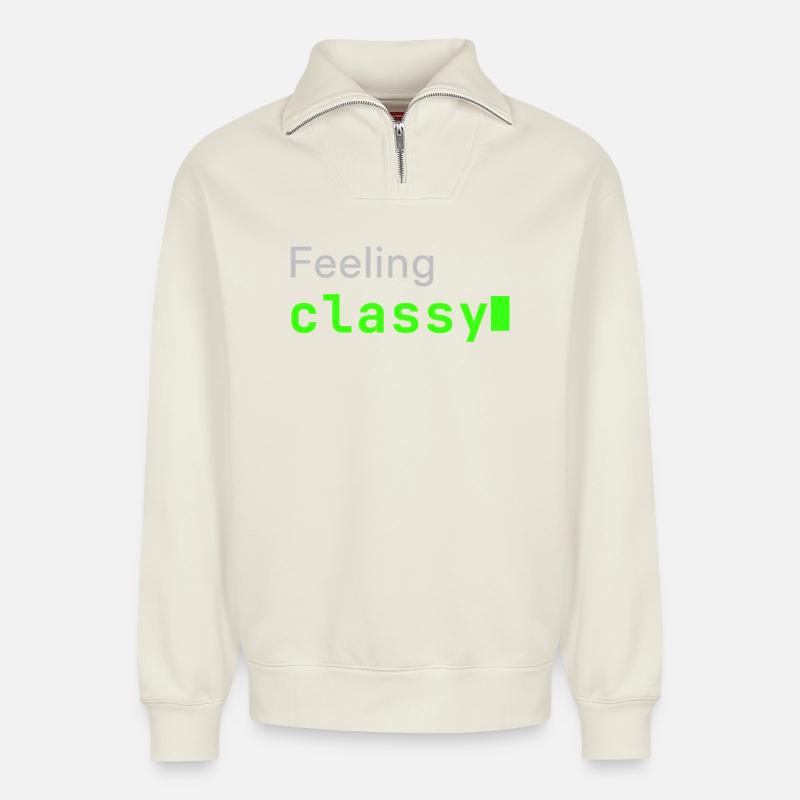 Feeling classy | Developer mood - Relaxed Unisex Organic Half Zip Sweatshirt – von SPREAD - Naturweiß