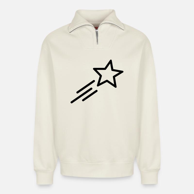 shooting star - Relaxed Unisex Organic Half Zip Sweatshirt – by SPREAD - off white