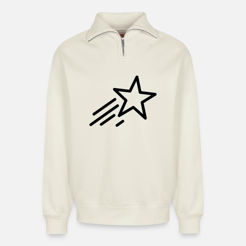 shooting star - Relaxed Unisex Organic Half Zip Sweatshirt – by SPREAD - off white
