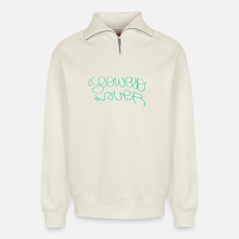 Gift idea for algae lovers - Relaxed Unisex Organic Half Zip Sweatshirt – by SPREAD - off white