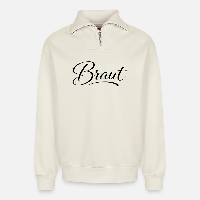Braut - Relaxed Unisex Organic Half Zip Sweatshirt – von SPREAD - Naturweiß