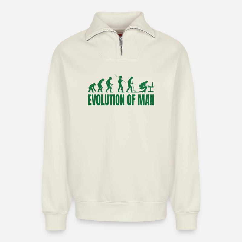 Evolution of Man Programmierer IT - Relaxed Unisex Organic Half Zip Sweatshirt – von SPREAD - Naturweiß