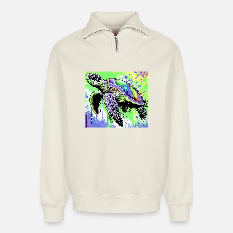 turtle - Relaxed Unisex Organic Half Zip Sweatshirt – by SPREAD - off white