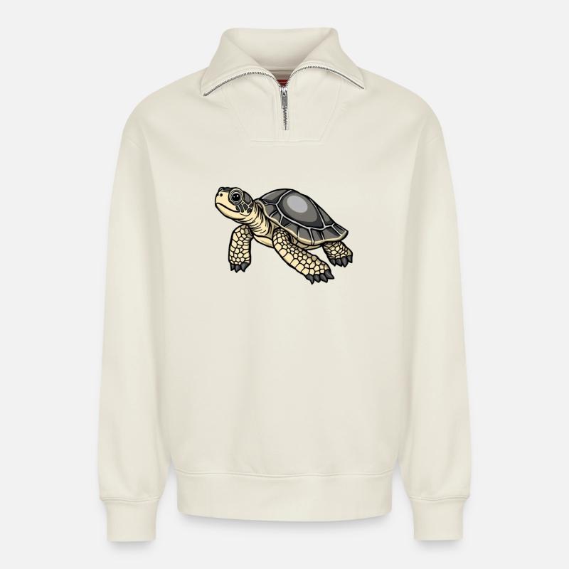 Turtle Turtle Gift - Relaxed Unisex Organic Half Zip Sweatshirt – by SPREAD - off white