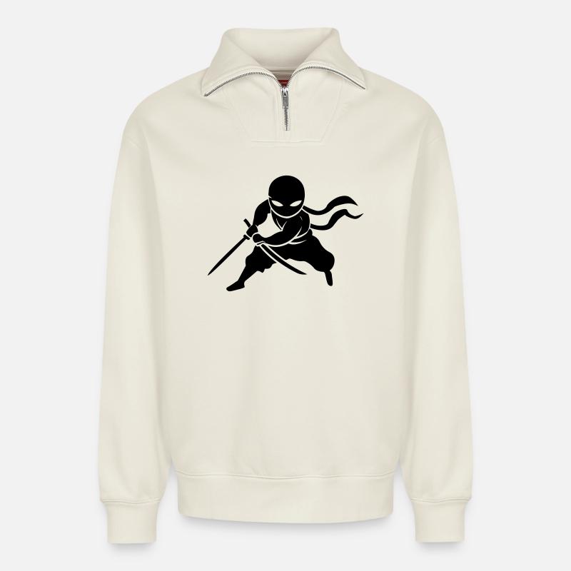 Ninja Samurai - Relaxed Unisex Organic Half Zip Sweatshirt – von SPREAD - Naturweiß
