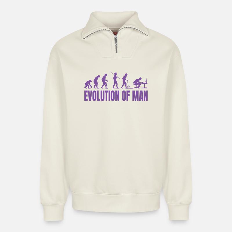 Programmer Computer Freak Evolution Retro - Relaxed Unisex Organic Half Zip Sweatshirt – by SPREAD - off white