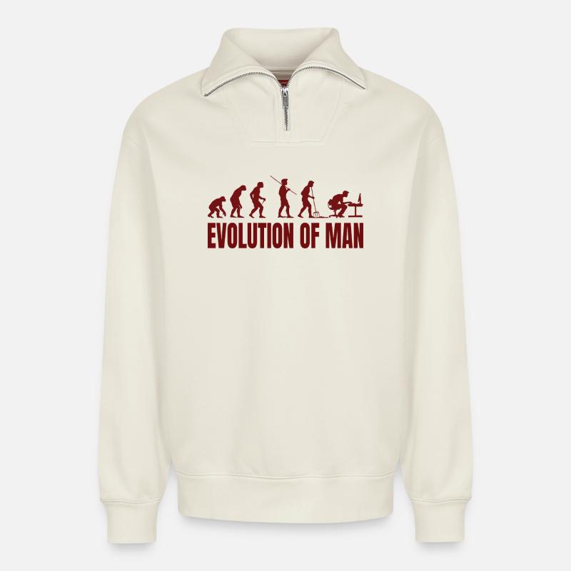 Computer PC Evolution Computer Scientist Programmer - Relaxed Unisex Organic Half Zip Sweatshirt – by SPREAD - off white