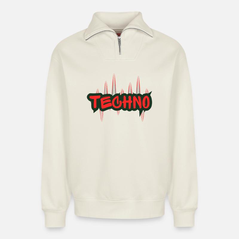 Techno Graffiti Night - Relaxed Unisex Organic Half Zip Sweatshirt – by SPREAD - off white