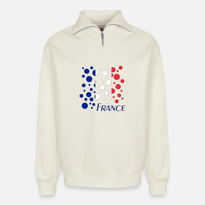 French Circle Dots Pattern - Relaxed Unisex Organic Half Zip Sweatshirt – by SPREAD - off white