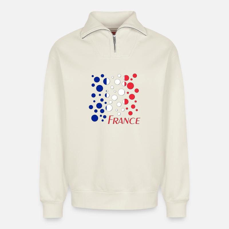 France Dot Pattern Flag - Relaxed Unisex Organic Half Zip Sweatshirt – by SPREAD - off white