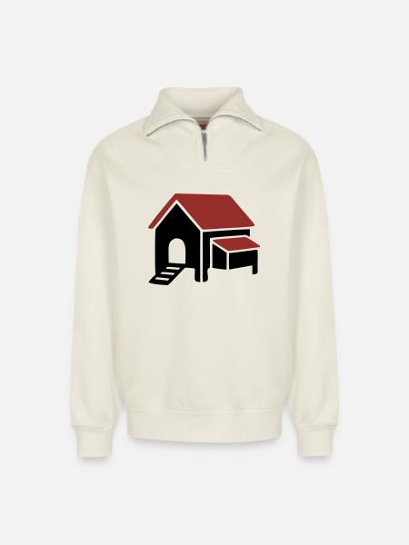 Chicken coop farm icon - Relaxed Unisex Organic Half Zip Sweatshirt – by SPREAD - off white