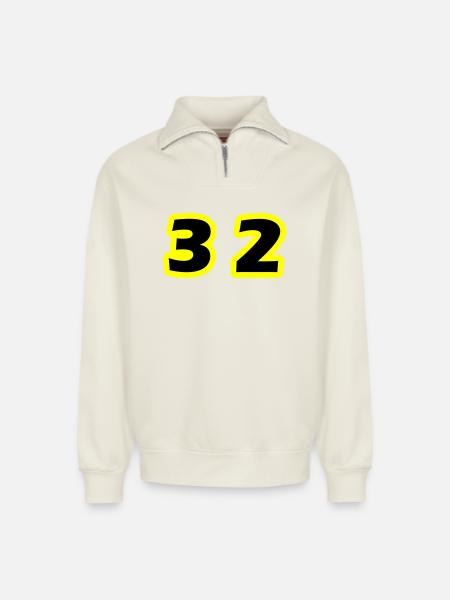 32 Number Symbol - Relaxed Unisex Organic Half Zip Sweatshirt – by SPREAD - off white