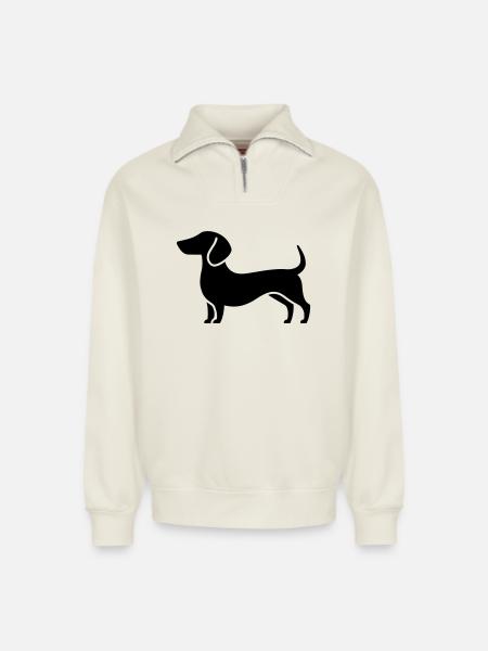 dachshund - Relaxed Unisex Organic Half Zip Sweatshirt – by SPREAD - off white