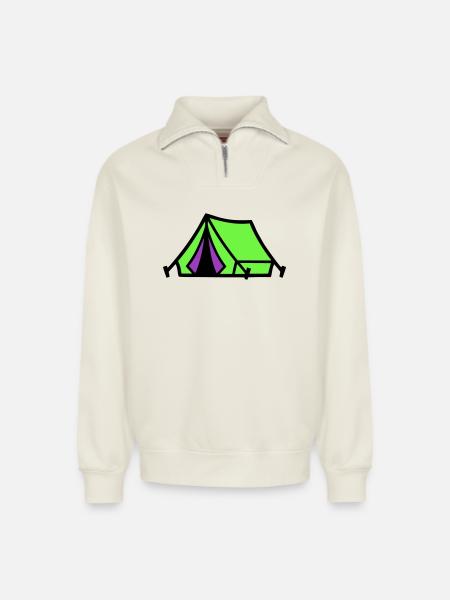 Festival Tent Camping Icon - Relaxed Unisex Organic Half Zip Sweatshirt – by SPREAD - off white