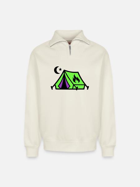 Tent Campfire Festival Icon - Relaxed Unisex Organic Half Zip Sweatshirt – by SPREAD - off white