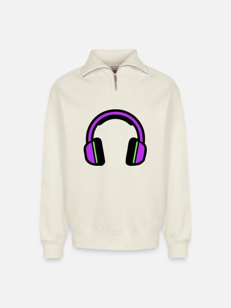 Silhouette musicale des écouteurs - Sweat unisexe décontracté en coton biologique à demi-zip – de SPREAD - blanc cassé