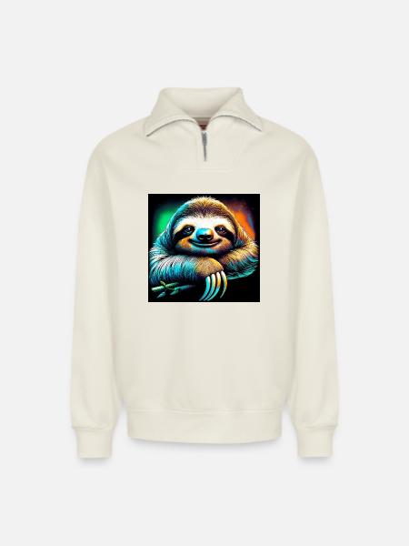 sloth - Relaxed Unisex Organic Half Zip Sweatshirt – by SPREAD - off white