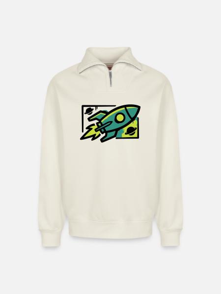 Rocket Graffiti Graphic - Relaxed Unisex Organic Half Zip Sweatshirt – by SPREAD - off white