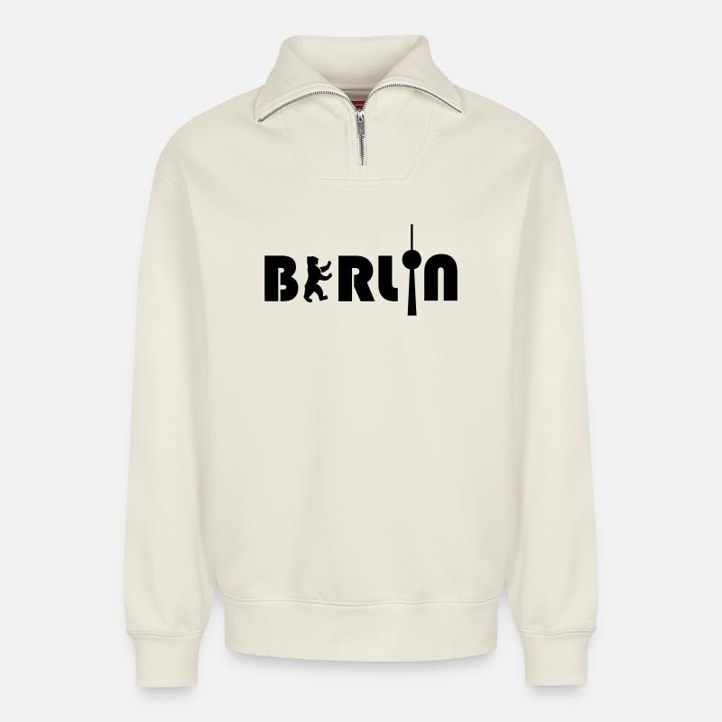Berlin - Relaxed Unisex Organic Half Zip Sweatshirt – von SPREAD - Naturweiß