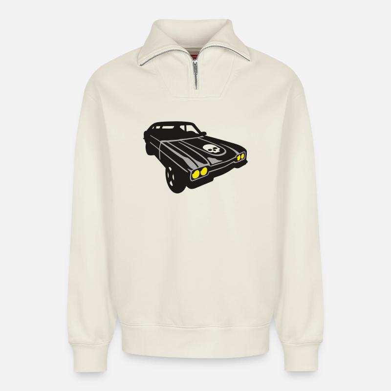devils ride - Relaxed Unisex Organic Half Zip Sweatshirt – von SPREAD - Naturweiß