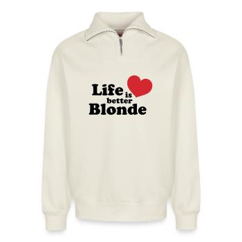 Blonde Life - Relaxed Unisex Organic Half Zip Sweatshirt – von SPREAD - Naturweiß - Vorne