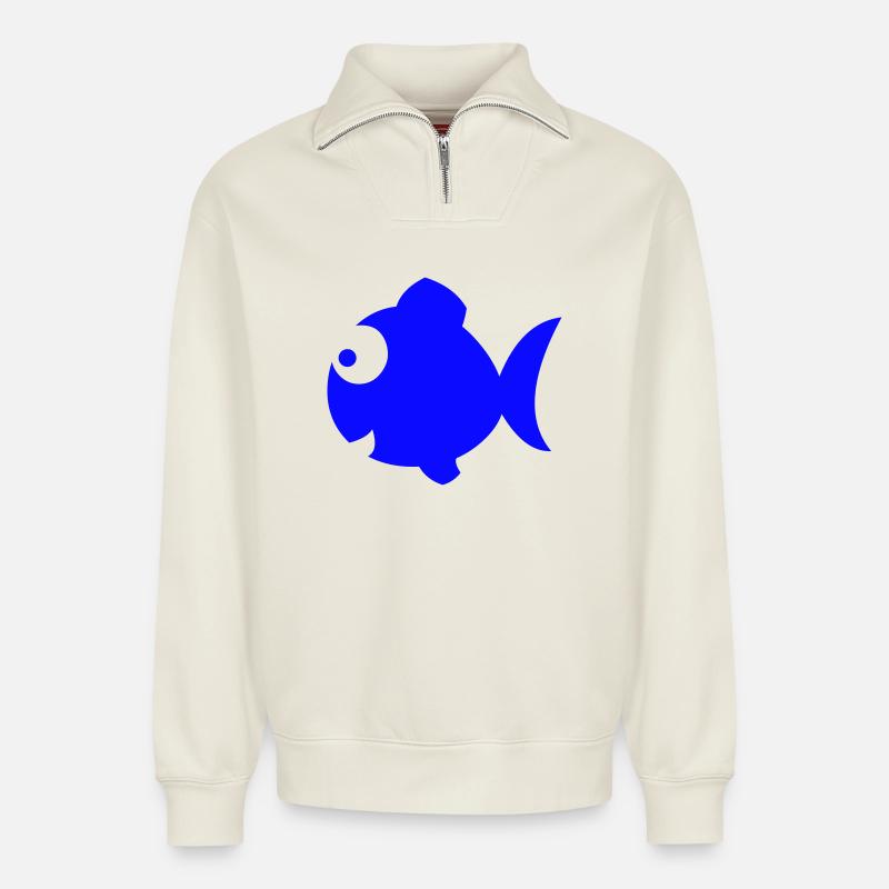 Happy Blue Fish - Relaxed Unisex Organic Half Zip Sweatshirt – by SPREAD - off white