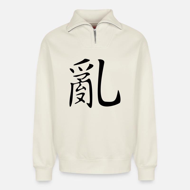 Chaos-Kanji - Relaxed Unisex Organic Half Zip Sweatshirt – von SPREAD - Naturweiß