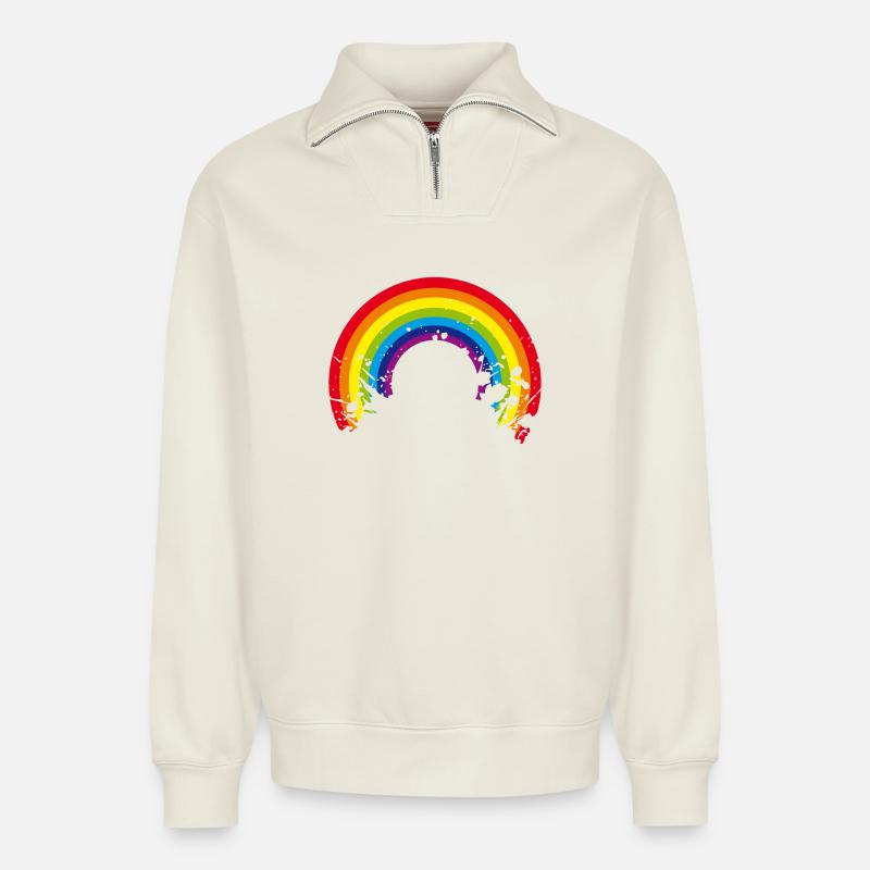 rainbow regenbogen - Relaxed Unisex Organic Half Zip Sweatshirt – von SPREAD - Naturweiß