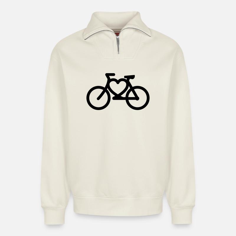 fahrrad - Sweat unisexe décontracté en coton biologique à demi-zip – de SPREAD - blanc cassé