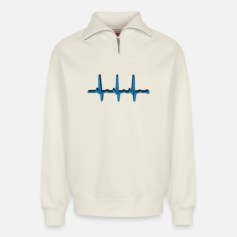 frequenz herzschlag - Relaxed Unisex Organic Half Zip Sweatshirt – by SPREAD - off white