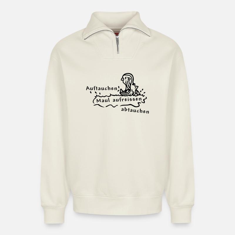 Hippo - Relaxed Unisex Organic Half Zip Sweatshirt – by SPREAD - off white