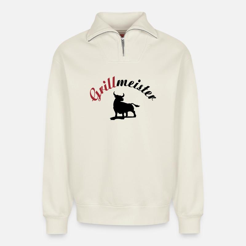 Grillmeister - Relaxed Unisex Organic Half Zip Sweatshirt – von SPREAD - Naturweiß