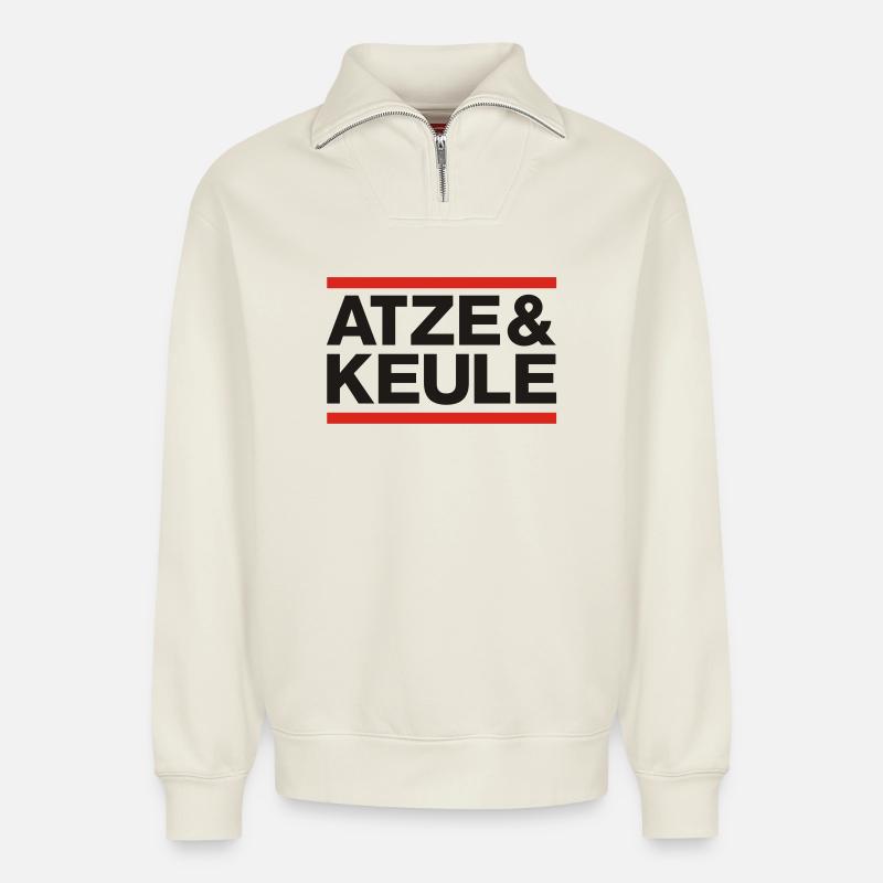 atze und keule - Relaxed Unisex Organic Half Zip Sweatshirt – von SPREAD - Naturweiß