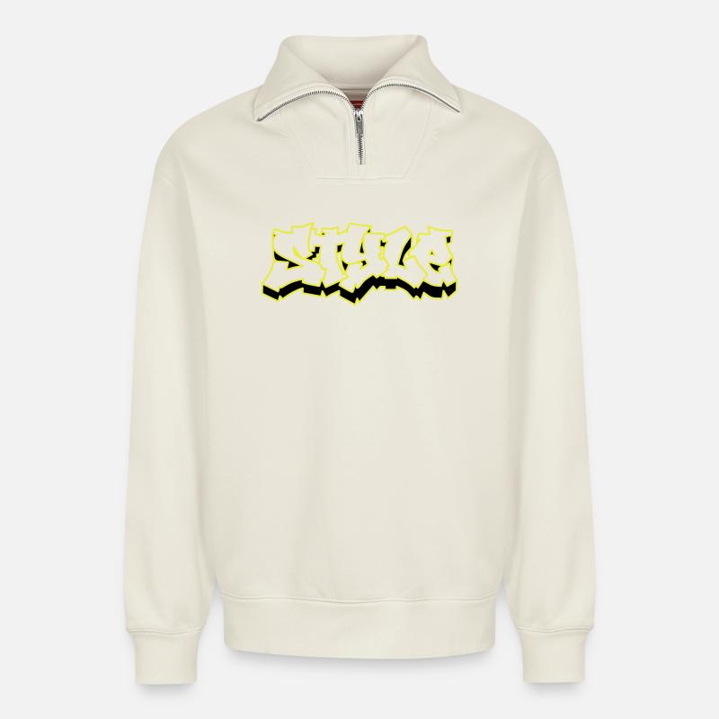 Style Grafiti - Relaxed Unisex Organic Half Zip Sweatshirt – von SPREAD - Naturweiß