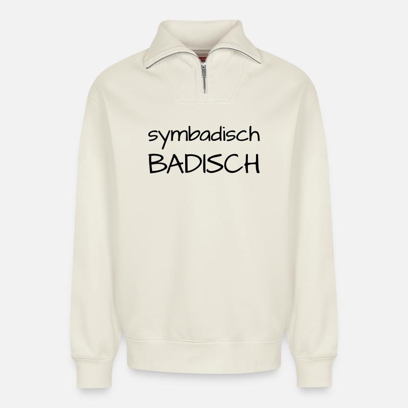 Symbadisch Badisch - Relaxed Unisex Organic Half Zip Sweatshirt – von SPREAD - Naturweiß