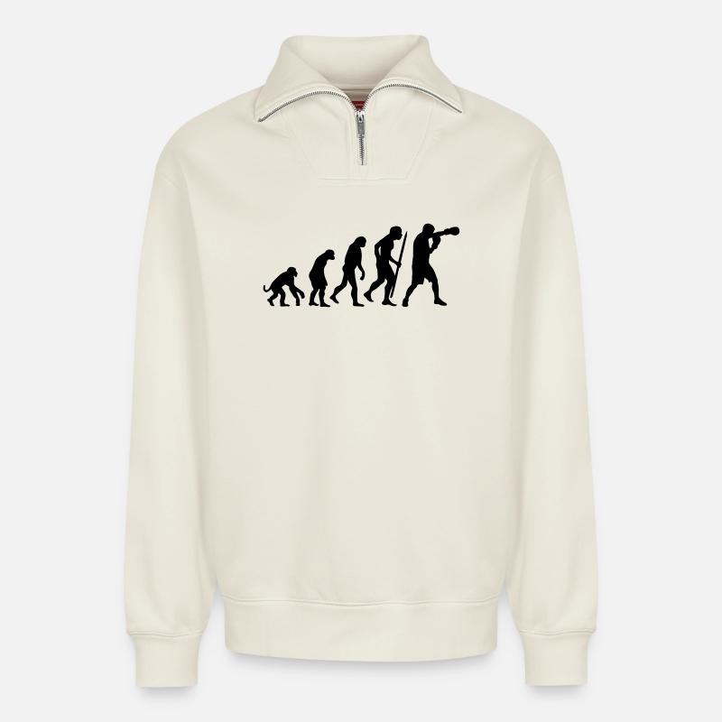 Evolution de la boxe - Sweat unisexe décontracté en coton biologique à demi-zip – de SPREAD - blanc cassé