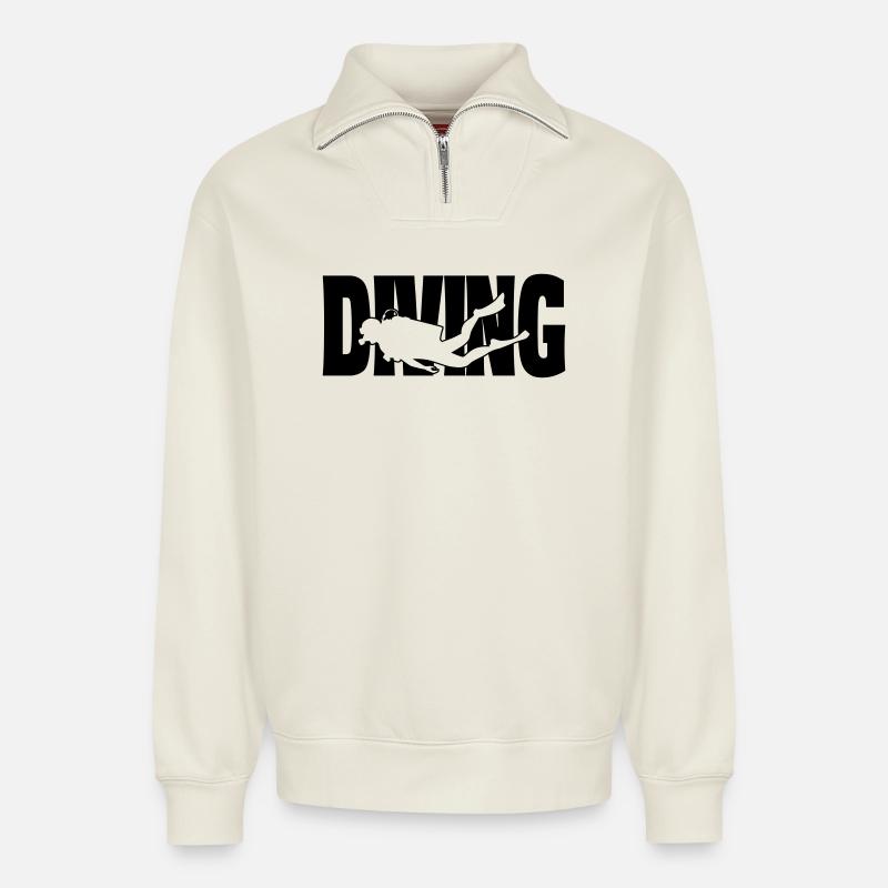 plongée II - Sweat unisexe décontracté en coton biologique à demi-zip – de SPREAD - blanc cassé