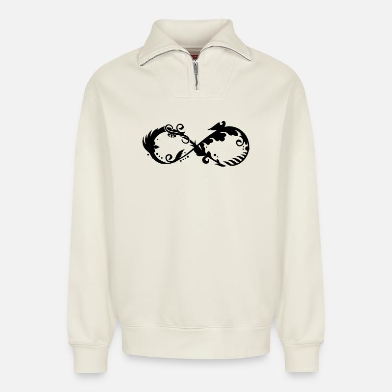 Un symbole de l'infini - Sweat unisexe décontracté en coton biologique à demi-zip – de SPREAD - blanc cassé