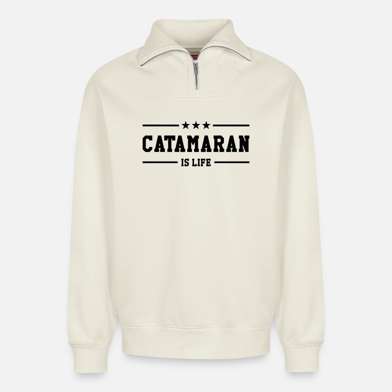 Catamaran is life - Relaxed Unisex Organic Half Zip Sweatshirt – von SPREAD - Naturweiß