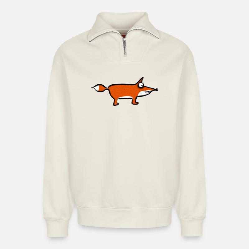 Fuchs - Relaxed Unisex Organic Half Zip Sweatshirt – von SPREAD - Naturweiß