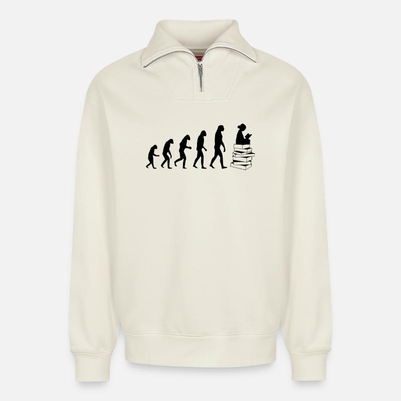 Read evolution - Relaxed Unisex Organic Half Zip Sweatshirt – by SPREAD - off white